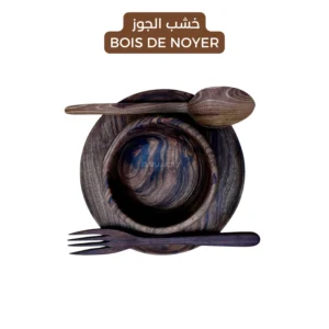 Wooden Bowl Set with Spoon, Plate, and Forks