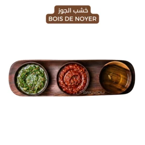 Wooden Sauce Serving Tray with 3 Bowls