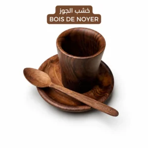Walnut Wood Coffee Cup Set – Cup, Saucer & Spoon
